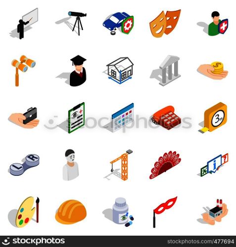 Creative work icons set. Isometric set of 25 creative work vector icons for web isolated on white background. Creative work icons set, isometric style