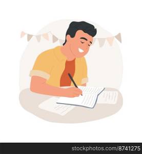 Creative writing assignment isolated cartoon vector illustration. Creative assignment, student writing on topic of interest, language arts, communicate idea in written form vector cartoon.. Creative writing assignment isolated cartoon vector illustration.