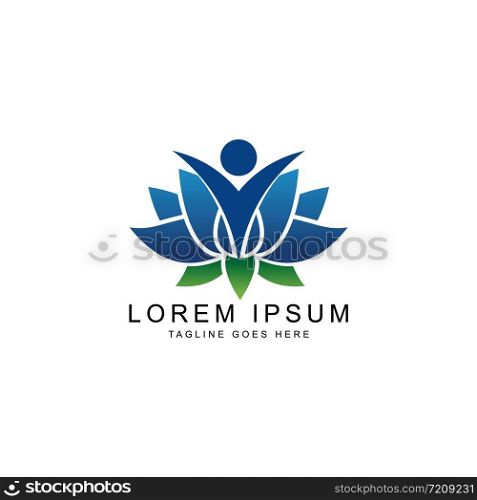 creative yoga person with a flower aroma logo template