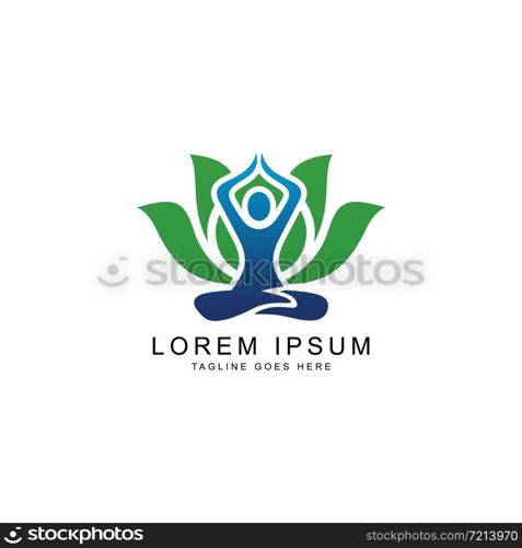 creative yoga person with a flower aroma logo template