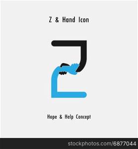 Creative Z- alphabet icon abstract and hands icon design vector template.Business offer,partnership,hope,support or help concept.Corporate business and industrial logotype symbol.Vector illustration