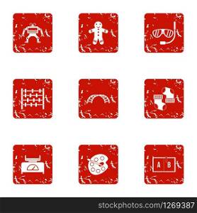 Creativeness icons set. Grunge set of 9 creativeness vector icons for web isolated on white background. Creativeness icons set, grunge style