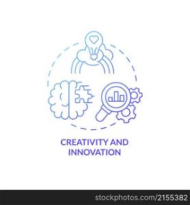 Creativity and innovation blue gradient concept icon. Business management skills abstract idea thin line illustration. Isolated outline drawing. Roboto-Medium, Myriad Pro-Bold fonts used. Creativity and innovation blue gradient concept icon