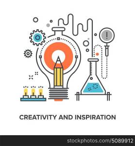 creativity and inspiration. Vector illustration of creativity and inspiration flat line design concept.