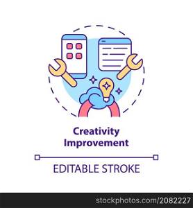 Creativity improvement concept icon. Benefit of programming job. Coding abstract idea thin line illustration. Isolated outline drawing. Editable stroke. Roboto-Medium, Myriad Pro-Bold fonts used. Creativity improvement concept icon