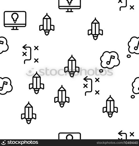 Creativity Vector Seamless Pattern Thin Line Illustration. Creativity Vector Seamless Pattern
