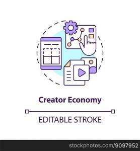 Creator economy concept icon. Business digitization process. Layer of metaverse abstract idea thin line illustration. Isolated outline drawing. Editable stroke. Arial, Myriad Pro-Bold fonts used. Creator economy concept icon