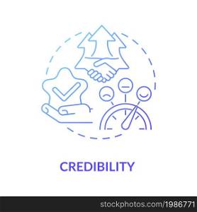 Credibility blue gradient concept icon. Business reliability. Company integrity. Customer trust. Brand planning abstract idea thin line illustration. Vector isolated outline color drawing. Credibility blue gradient concept icon