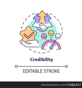 Credibility concept icon. Business reliability. Company integrity. Customer trust. Brand planning abstract idea thin line illustration. Vector isolated outline color drawing. Editable stroke. Credibility concept icon