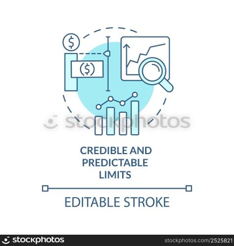 Credible and predictable limits turquoise concept icon. Principle of budget planning abstract idea thin line illustration. Isolated outline drawing. Editable stroke. Arial, Myriad Pro-Bold fonts used. Credible and predictable limits turquoise concept icon