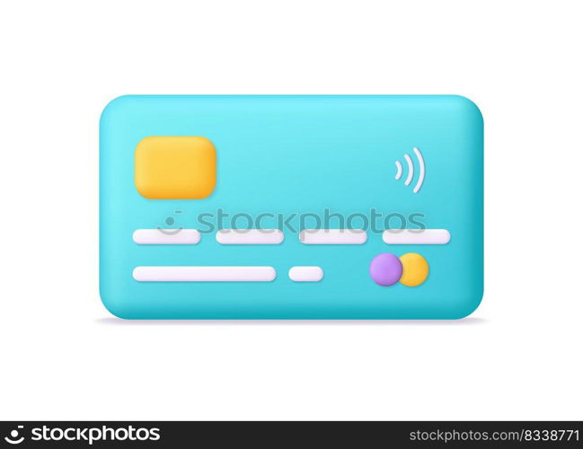 Credit card. 3d credit card. Debit icon. Cartoon icon for bank, money, pay and discount. Concept of payment, business and finance. Isolated plastic illustration on white background. Vector.
