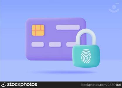 Credit card 3d icon. Online payment cashless society Secure payment by credit card. 3d illustration