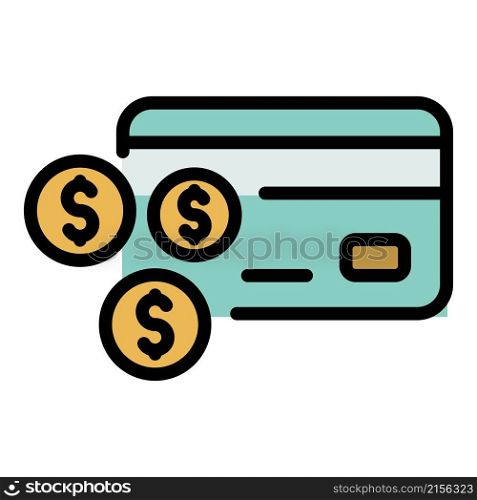 Credit card and coins icon. Outline credit card and coins vector icon color flat isolated. Credit card and coins icon color outline vector