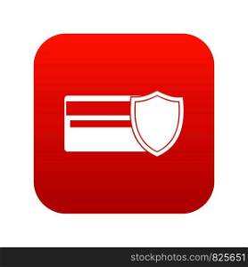 Credit card and shield icon digital red for any design isolated on white vector illustration. Credit card and shield icon digital red