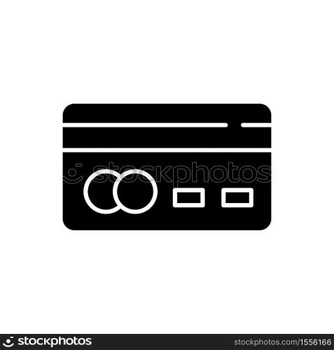Credit card back black glyph icon. Online payment. Internet shopping. Cashless money transfer. Financial service, economic operation. Silhouette symbol on white space. Vector isolated illustration. Credit card back black glyph icon