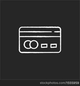 Credit card back chalk white icon on black background. Online payment. Internet shopping. Cashless money transfer. Financial service, economic operation. Isolated vector chalkboard illustration. Credit card back chalk white icon on black background