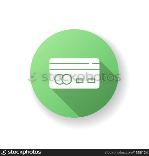 Credit card back green flat design long shadow glyph icon. Online payment. Internet shopping. Cashless money transfer. Financial service, economic operation. Silhouette RGB color illustration. Credit card back green flat design long shadow glyph icon