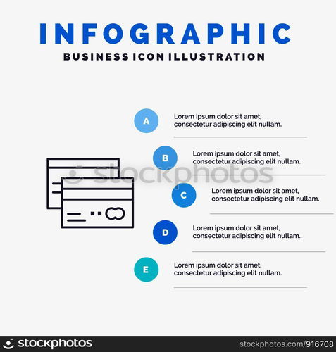 Credit card, Banking, Card, Cards, Credit, Finance, Money Line icon with 5 steps presentation infographics Background