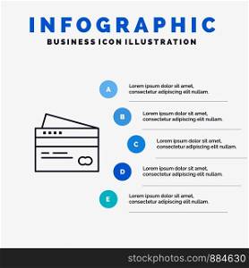 Credit card, Banking, Card, Cards, Credit, Finance, Money, Shopping Line icon with 5 steps presentation infographics Background