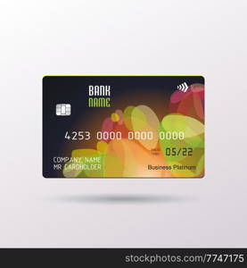 Credit card bright  design  with  shadow. Detailed abstract glossy credit card concept  for business, payment history, shopping malls, web, print.