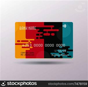 Credit card bright puzzle design with shadow. Detailed abstract credit card concept for business, payment history, shopping malls, web, print.