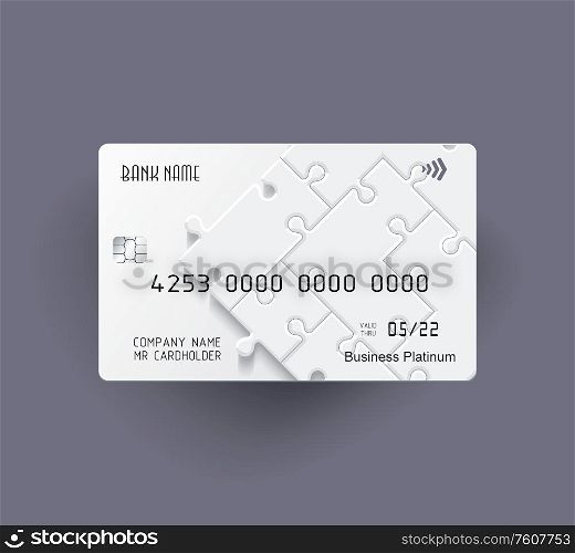Credit card bright puzzle design with shadow. Detailed abstract credit card concept for business, payment history, shopping malls, web, print.