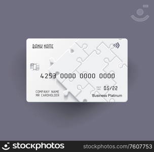 Credit card bright puzzle design with shadow. Detailed abstract credit card concept for business, payment history, shopping malls, web, print.