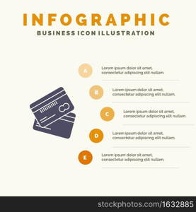 Credit card, Business, Cards, Credit Card, Finance, Money, Shopping Solid Icon Infographics 5 Steps Presentation Background