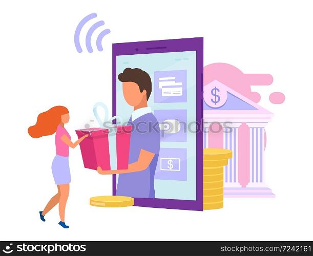 Credit card cashback offer flat vector illustration. Mobile banking app referral bonuses and reward programs concept. Ebanking, ewallet account special offer, discounts and customer loyalty metaphor