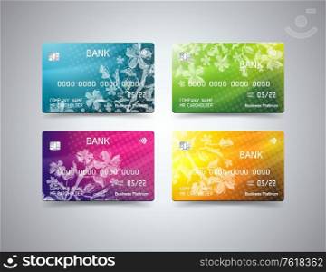 Credit card design with shadow. Detailed abstract glossy credit card concept for business, payment history, shopping malls, web, print.