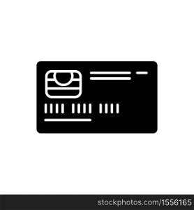 Credit card front black glyph icon. Online payment. Deposit card with chip. Internet shopping. Contactless payment. Banking service. Silhouette symbol on white space. Vector isolated illustration. Credit card front black glyph icon