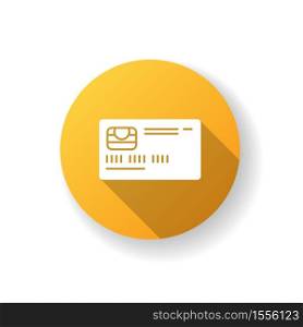 Credit card front flat design long shadow glyph icon. Online payment. Internet shopping. Cashless money transfer. Contactless payment. Banking service. Silhouette RGB color illustration. Credit card front yellow flat design long shadow glyph icon