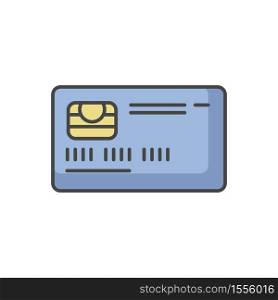 Credit card front RGB color icon. Online payment. Deposit card with chip. Internet shopping. Cashless money transfer. Contactless payment. Banking service. Isolated vector illustration. Credit card front RGB color icon
