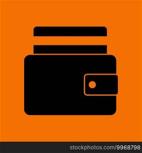 Credit Card Get Out From Purse Icon. Black on Orange Background. Vector Illustration.