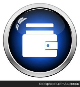 Credit Card Get Out From Purse Icon. Glossy Button Design. Vector Illustration.