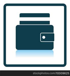 Credit Card Get Out From Purse Icon. Square Shadow Reflection Design. Vector Illustration.