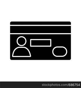 Credit card glyph icon. Cashless payment. E-payment. Silhouette symbol. Negative space. Vector isolated illustration. Credit card glyph icon