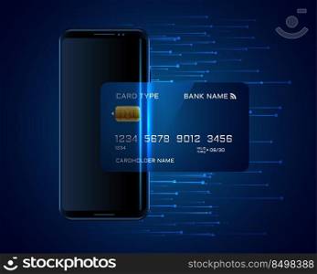 credit card going inside mobile digital transaction concept