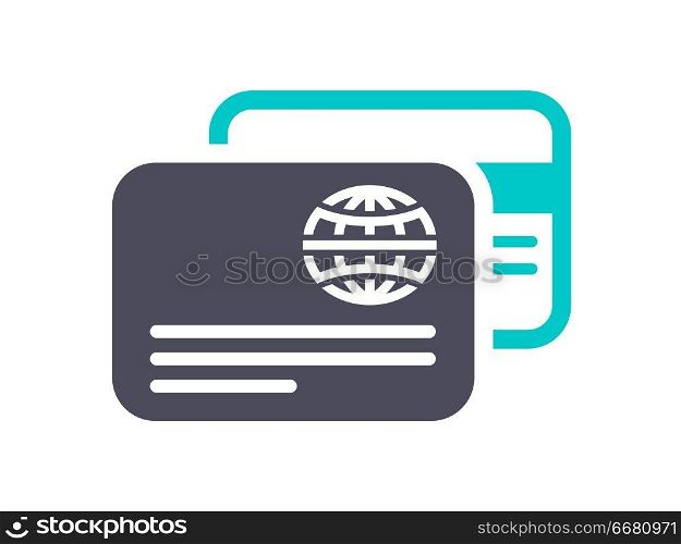 Credit card icon, gray turquoise icon on a white background. New gray turquoise icon on a white background