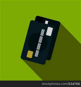 Credit card icon in flat style on a green background. Credit card icon, flat style