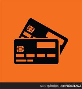 Credit card icon. Orange background with black. Vector illustration.