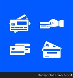 Credit card icon set. Simple set of credit card vector icons for web design isolated on blue background. Credit card icon blue set vector