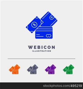 credit card, money, currency, dollar, wallet 5 Color Glyph Web Icon Template isolated on white. Vector illustration. Vector EPS10 Abstract Template background