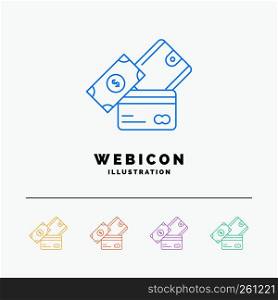credit card, money, currency, dollar, wallet 5 Color Line Web Icon Template isolated on white. Vector illustration