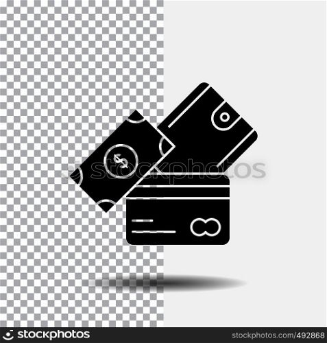 credit card, money, currency, dollar, wallet Glyph Icon on Transparent Background. Black Icon. Vector EPS10 Abstract Template background