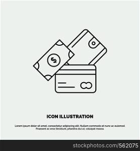 credit card, money, currency, dollar, wallet Icon. Line vector gray symbol for UI and UX, website or mobile application. Vector EPS10 Abstract Template background