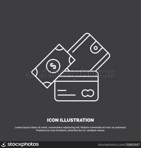 credit card, money, currency, dollar, wallet Icon. Line vector symbol for UI and UX, website or mobile application
