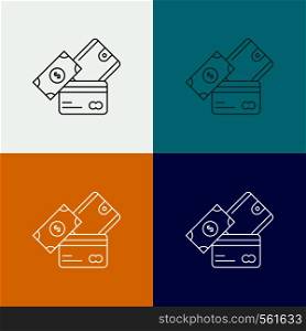 credit card, money, currency, dollar, wallet Icon Over Various Background. Line style design, designed for web and app. Eps 10 vector illustration. Vector EPS10 Abstract Template background