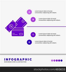 credit card, money, currency, dollar, wallet Infographics Template for Website and Presentation. GLyph Purple icon infographic style vector illustration.. Vector EPS10 Abstract Template background