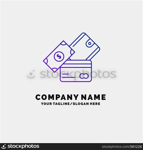 credit card, money, currency, dollar, wallet Purple Business Logo Template. Place for Tagline. Vector EPS10 Abstract Template background